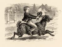 Boy riding goat