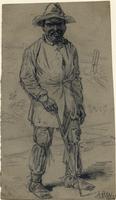 Drawing of a man with walking stick