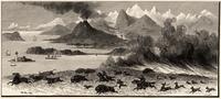 Scene with volcanos, buffalo chase