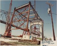 View of the construction of the Greater New Orleans Mississippi Bridge Number 2, pier 2 and false work