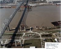 Aerial view of the construction of the Greater New Orleans Mississippi Bridge Number 2