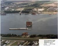 Aerial view of the construction of the Mississippi River Bridge at Gramercy