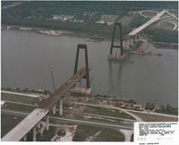 Aerial view of the construction of the Mississippi River Bridge at Luling in St. Charles Parish