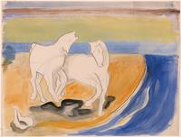 White horses on beach