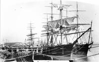 Sailing ships at New Orleans cotton wharves
