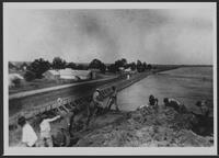 African-American laborers building a levee along the Mississippi River