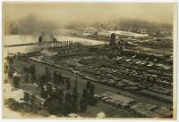 Close aerial view looking northeast of Great Southern Lumber Company saw mill and paper mill