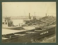 ' Maud Wilmot', 'Laurel', and 'Will H. Wood' boats at the pier of coal supplier, Wood, Widney & Company.