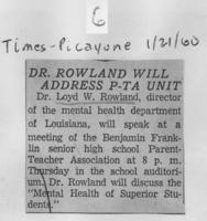 Dr. Rowland will adress P-TA unit