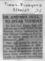 Dr. and Mrs. Hull to speak Tuesday
