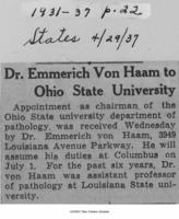 Dr. Emmerich Von Haam to Ohio State University