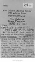 Couples Club will hear Dr. W.W. Frye