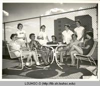 Nursing students relaxing on the sundeck of the Nurses' Residence