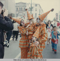 Family of clowns at the Rex Parade at Mardi Gras in New Orleans Louisiana in 1968