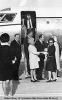 Louisiana Governor John J. McKeithen meets Vice President Hubert Humphrey at the airport in Baton Rouge Louisiana circa 1970