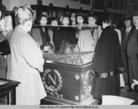 Visitors view the death mask of Napolean in New Orleans Louisiana in 1948