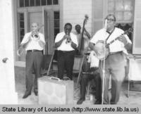 Jazz Band plays at an outdoor gathering at Avery Island Louisiana in 1971