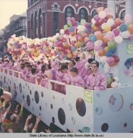 Rex Parade float and crowds at Mardi Gras in New Orleans Louisiana in 1968