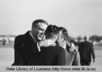 Louisiana Governor John J. McKeithen meets Vice President Hubert Humphrey at the airport in Baton Rouge Louisiana circa 1970