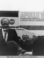 NASA presentation of the Apollo 11 Command module and lunar rock sample in Louisiana in the 1960s