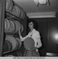Virginia Dardene at the films and recordings section of the Louisiana State Library in Baton Rouge circa 1950s