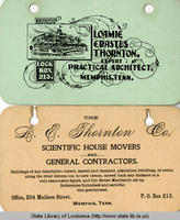 Business card for Thornton and Company scientific house movers and general contractors in the early 1900s