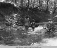 Two girls in swimsuits at Fish Creek Recreation Area near Pollock Louisiana in the 1970s