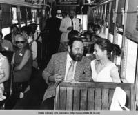 Actor Sebastian Cabot on a streetcar at the New Orleans Food Festival in New Orleans Louisiana in 1971