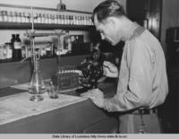 Major Louis O. Heard at Crime lab at the state police department in Baton Rouge Louisiana circa 1950