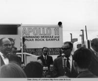 NASA presentation of the Apollo 11 Command module and a lunar rock sample in Louisiana in the 1960s