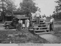 People gathered around the bookmobile at Beech Springs School in Jackson Parish in 1938