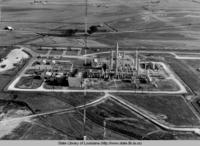 Aerial view of the Cow Island Cold Process Gas Extraction Plant near Kaplan Louisiana in the 1950s