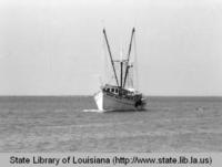 Shrimp boat on the water at Grand Isle Louisiana in the 1970s