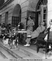 Librarian Essae Culver speaking at the grand opening of the Catahoula parish library in Harrisonburg Louisiana in 1949