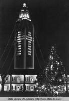 New state capitol building with Christmas lights in Baton Rouge Louisiana in 1970