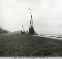 Bonfire structure on the levee at Reserve Louisiana in 1970
