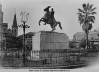 Equestrian monument of Andrew Jackson in the New Orleans Place d'Armes in the 1930s, now referred to as Jackson Square