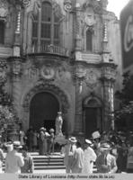 St. Rosalia celebration with statue in front of St. Joseph's Church in Gretna Louisiana in 1940