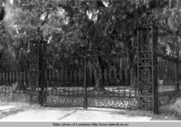 Detail of Grace Episcopal Church's gate in St. Francisville, Louisiana in the 1930s.