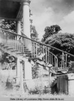 Entrance staircase at Evergreen Plantation in St. John the Baptist Parish Louisiana in the 1930s