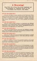 A Warning! These facts are to warn you of the conspiracies and encroachments of Communist forces on your government, your property, your liberty