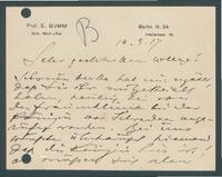 Signature of Ernst Bumm (b.1858-d.1925), German gynecologist & obstetrician: Handwritten note (German), imprinted Prof. E. Bumm (Geh, Med- Rai) Berlin N. 24 Artilleriestr 18, 18.3.17
