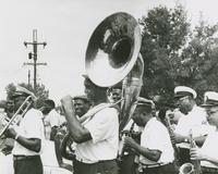 Young Tuxedo Brass Band playing in the Merry-Go-Round Second Line parade