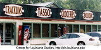 Cracklins and Tasso sign at a Basile Grocery Store.