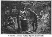 Black cooks and servants washing clothes in a Confederate camp.