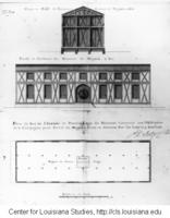 Plans of a rice warehouse to be built at the Company of the Indies' plantation near New Orleans, 1732.