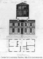 Floor-plan, elevation, and cross-section of an overseer's house to be built at the Company of the Indies' plantation near New Orleans, 1732.