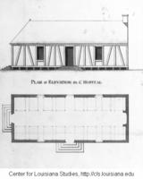 Floor plan and elevation for a proposed hospital in New Orleans, ca. 1722.
