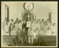 Group portrait inside St. James A.M.E. Church, 220 N. Roman Street, New Orleans, ca. 1950s